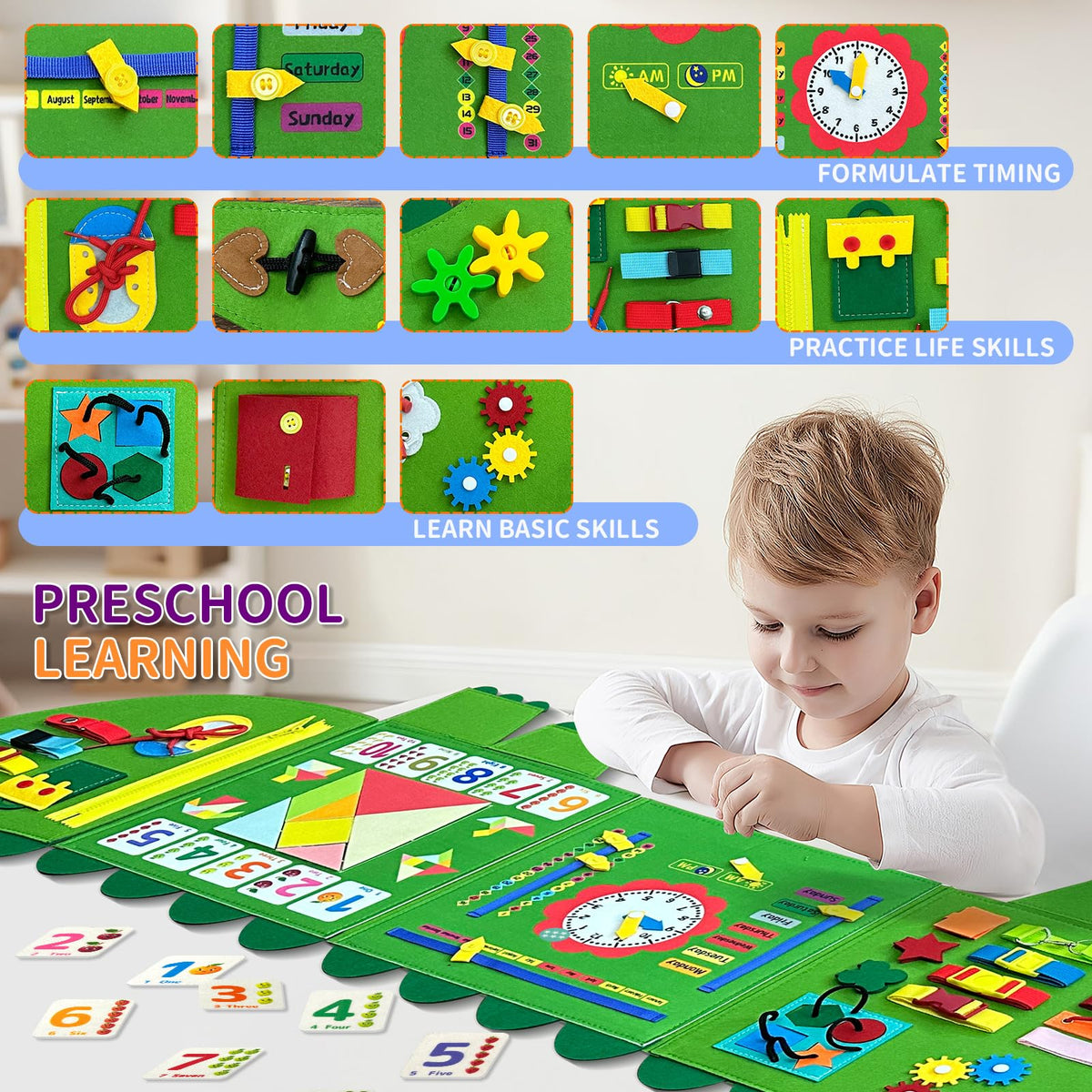 Busy Board Montessori Busy Board, Sensory Wall Activity Board- Toddlers Montessori Toys，Learning & Educational Panel Center for Kids Age 3+，Perfect Gift for Boys & Girls (Birthday, Christmas)