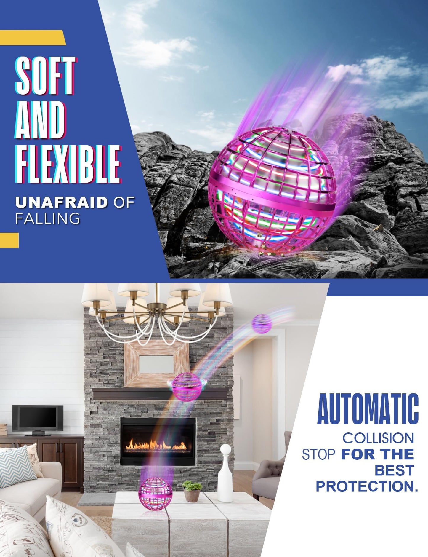 Vrainito Flying Orb Ball 2025 Upgrade, 2 Pack Hand-Controlled Flying Orb Toy, 360° Rotating Cosmic Globe Hover Ball for Kids (Blue + Purple)