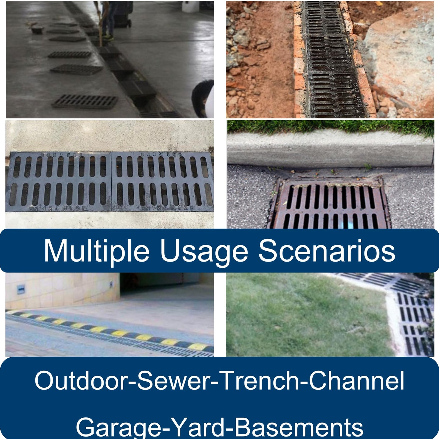 TIANYAMAI Cast Iron Drain Grate 16x16 in for Vodaland Catch Basin, B-Class 28100 lbs Heavy-Duty Driveway Channel Cover, Outdoor Trench Drainage Grate, Square Metal Sewer Cover 4pcs (True 15.4x15.4)