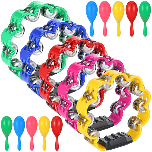 AOKISY 15 Pcs Petal Tambourine Set-with Sand Hammers Jingle All the Way!Double Row Metal Jingles Hand Held Percussion Drum for Bar Party KTV School Family Christian Dance Christmas Charity Project