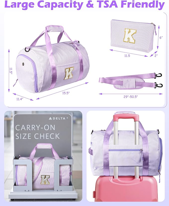 Gifts for 3 4 5 6 7 8 9 10 Year Old Girls, Girl Gym Bag, Kids Initial Overnight Duffel Bags with Shoe Compartment, Personalized Dance Bag with Makeup Pouch, Gift for Daughter (Letter H)