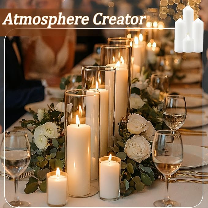 3 Pcs White Pillar Candles Bulk Set，Hurricane Candlesï¼? Different Lengths 2 x 3/4/6 Inch，Dripless Unscented Smokeless，Gives You a Better Atmosphere When Organizing an Event Party.