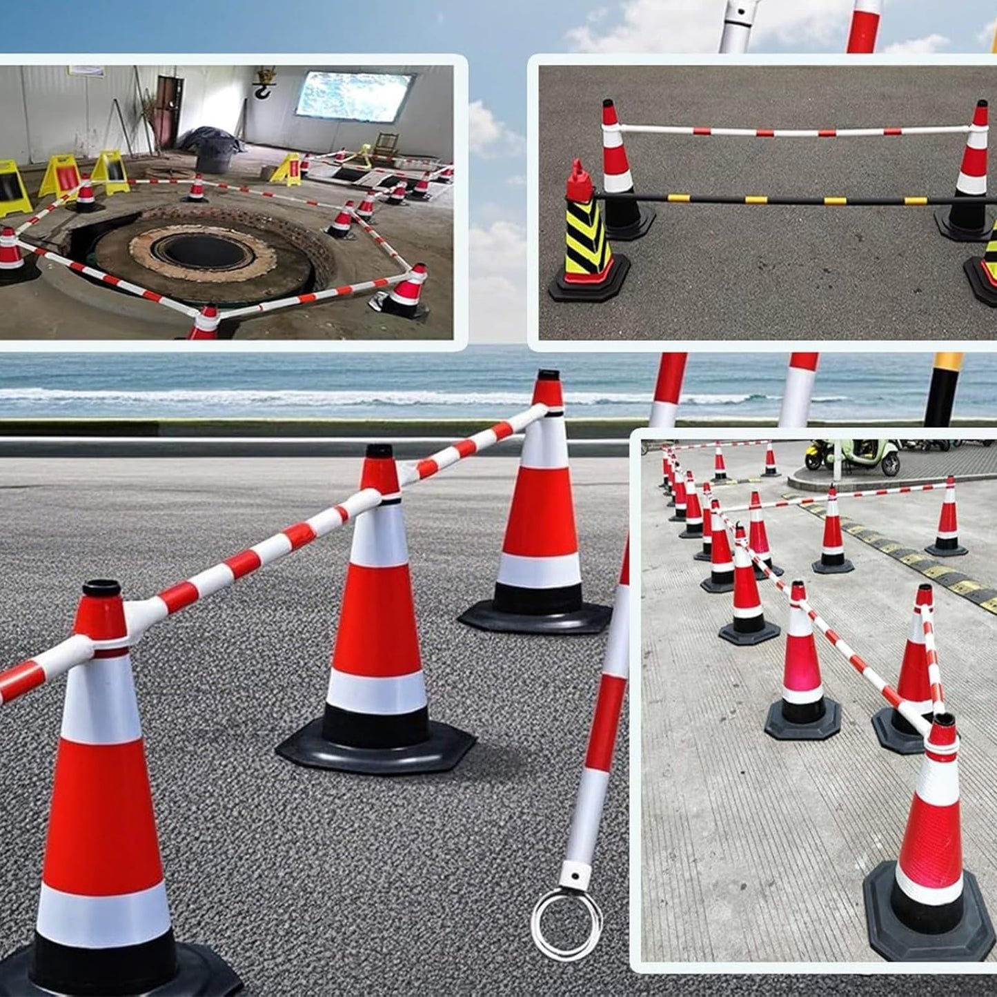 Heavy Duty Expandable Traffic Cone Bar, Adjustable 4.5-8 ft Retractable Safety Cone Barrier with Reflective Tape, Durable PVC Construction, 30PCS Red Traffic Control Set