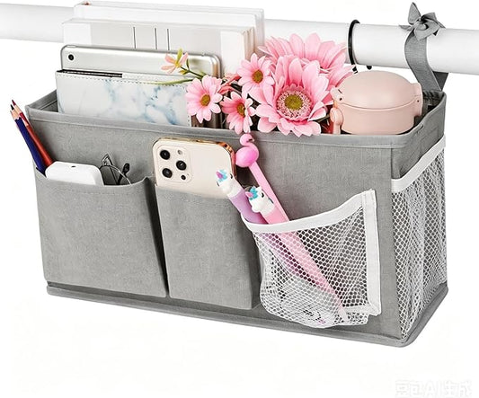 Lilithye Bedside Caddy Bedside Organizer Bedside Storage Caddy with Fixed Straps and Water Bottle Holder for Home College Dorm Bunk Bed Hospital Bed Crib Bed Rails (New Grey-1)