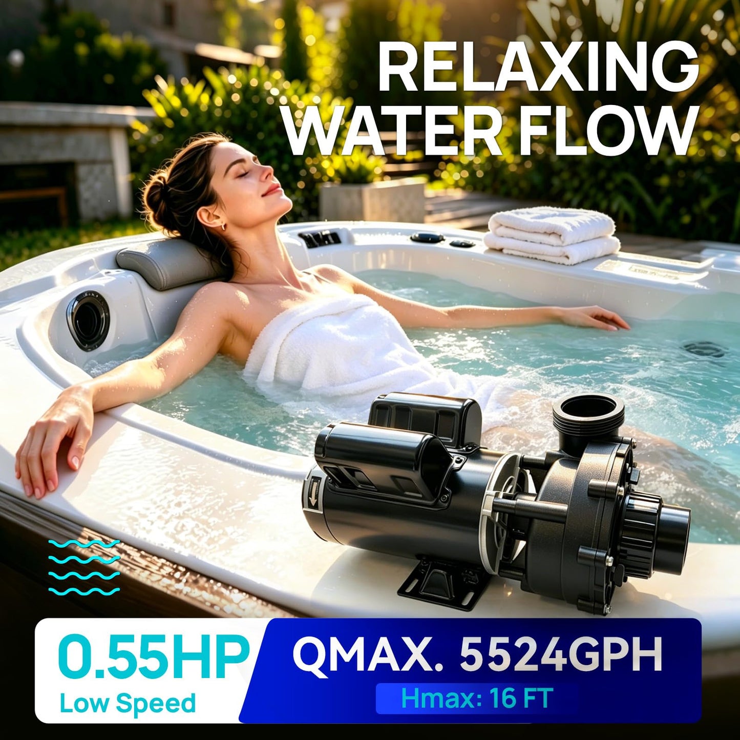 Aquastrong SPA Pump, Dual Speed Hot Tub Pump, Pure Copper Motor, Low Noise, Easy Installation with 1.5" & 2" Adapters, 90° Rotating Inlet & Outlet, Compatible with Hot Tubs & Spa Systems, Light Grey