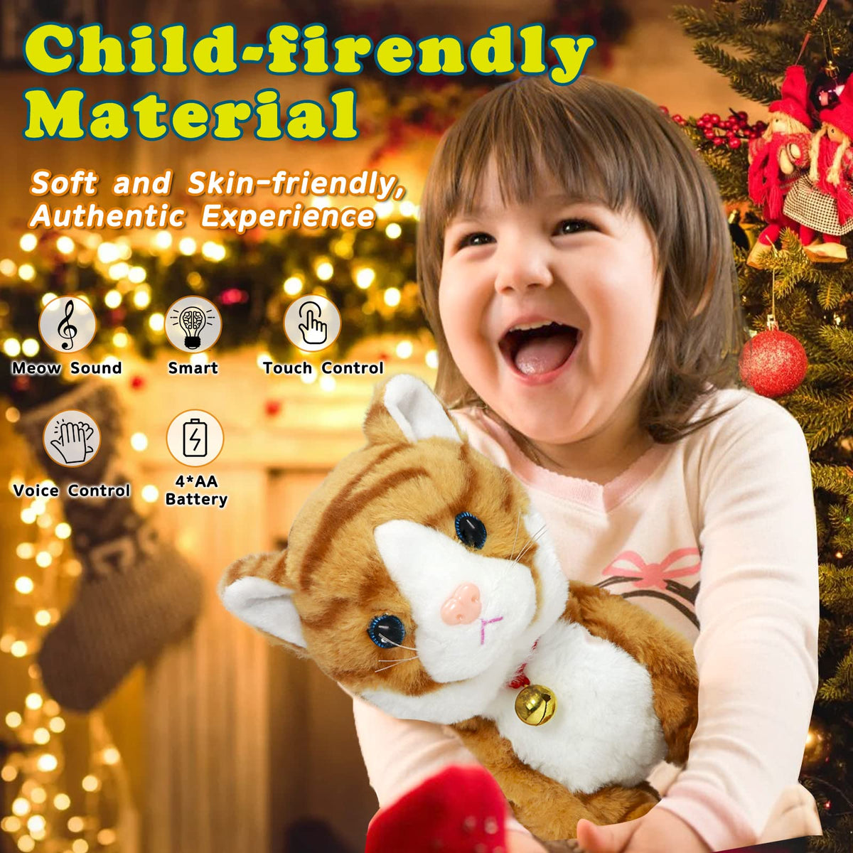 Smalody Interactive Electronic Plush Toy - Upgrade Robot Talking Cat Toys, Animals Sound Control Electronic Pet for Kids, Kitten Toys for Boys & Girls Kids(Yellow)