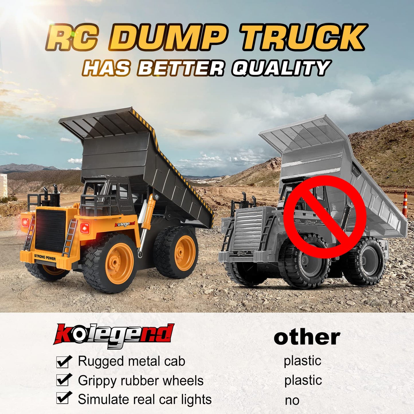 kolegend Remote Control Dump Truck RC Truck Construction Vehicle Truck Toys with Rechargeable Battery for Toddlers Kids Boys and Girls