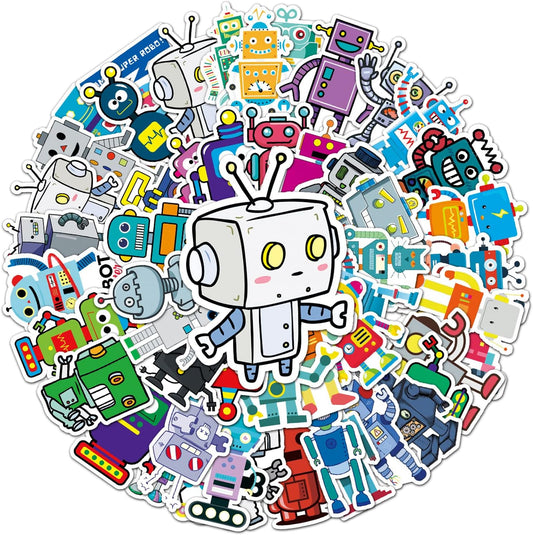 50Pcs Cute Robot Stickers, Science Theme Vinyl Waterproof Decals for Computer Skateboard Laptop Water Bottle Luggage