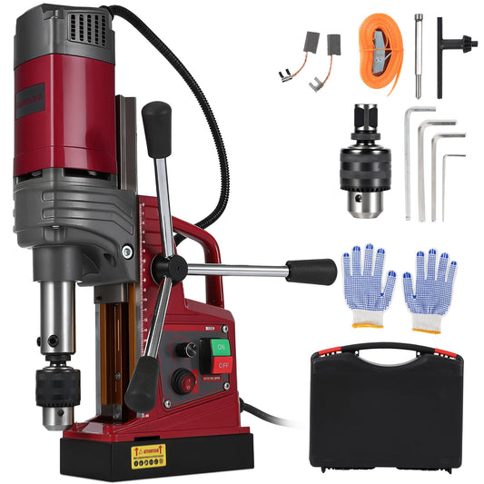 2 Inch Magnetic Drill Press, 210mm Max Stroke, 13000N Magnetic Force,1450W 820PRM Portable Electric Mag Drill Machine for Metal Drilling, Industrial Grade with Drill Chucks & Annular Cutters Kit