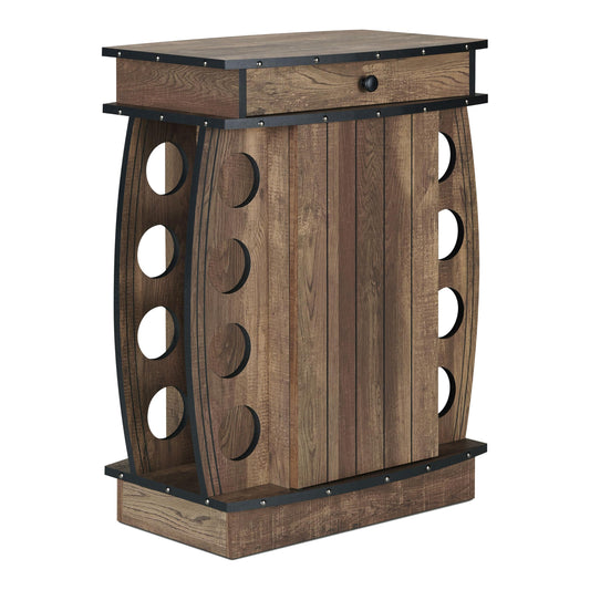24/7 Shop at Home Delia Vintage 8 Bottle Small Wine Cabinet with Storage, Indoor Home Bar Furniture, Glass Holder, Drawer, Adjustable Shelf for Kitchen, Living Room, Apartment, Dining Room, Oak Brown