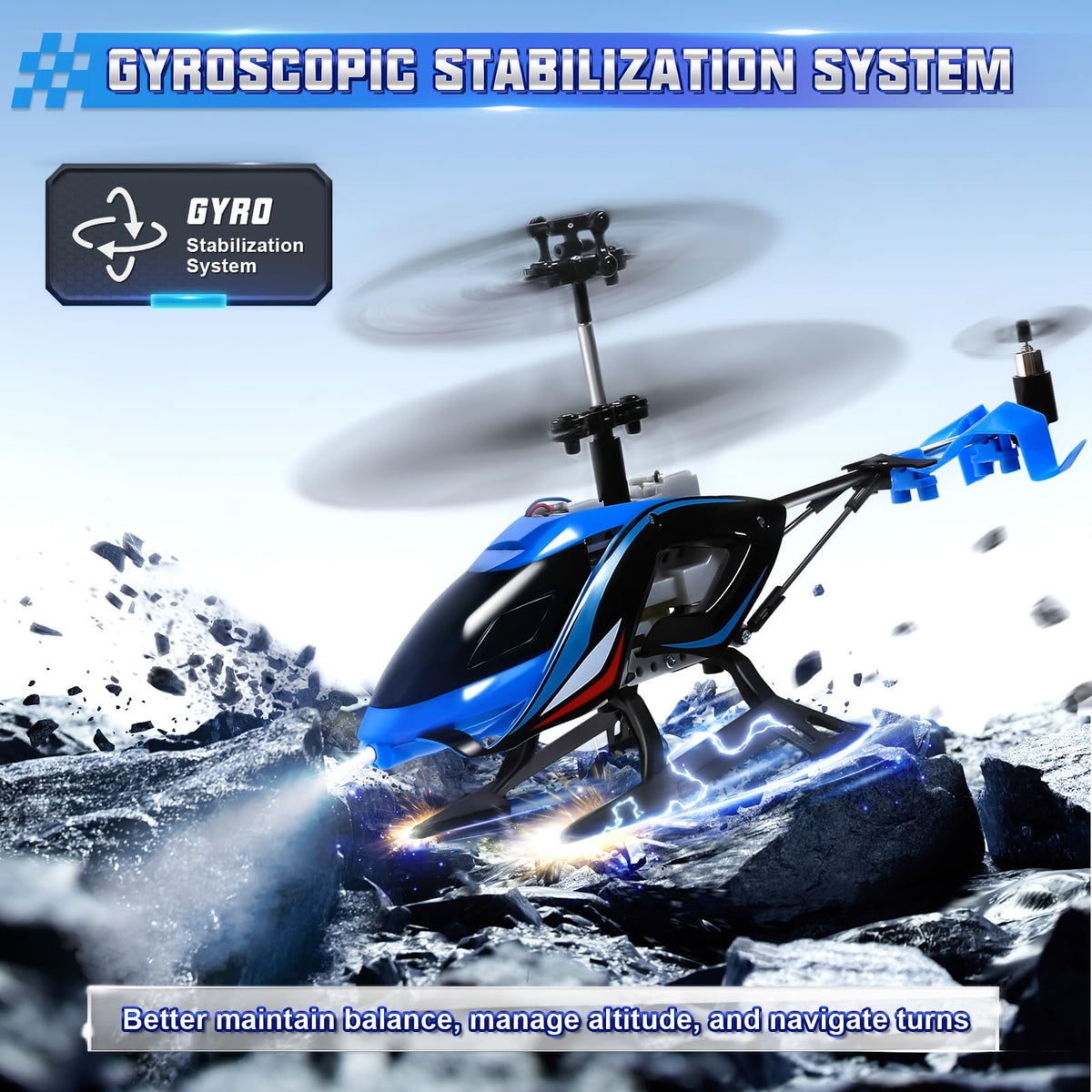 A ALPHA RC Helicopter, 2.4G Remote Control Helicopter with LED Lights, Vigilante, Indoor Outdoor Remote Control Helicóptero Toy for 8 9 10 11 12+ Year Old Boys Gifts, Blue