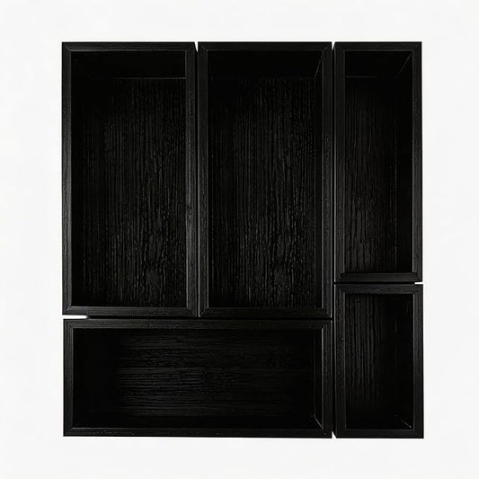 bamboo drawer organizer Set,expandable drawer dividers,wooden storage organizers,drawer organizers for kitchen, bathroom,flatware,Tea Bag Organizer (1 X 5PCS Black)