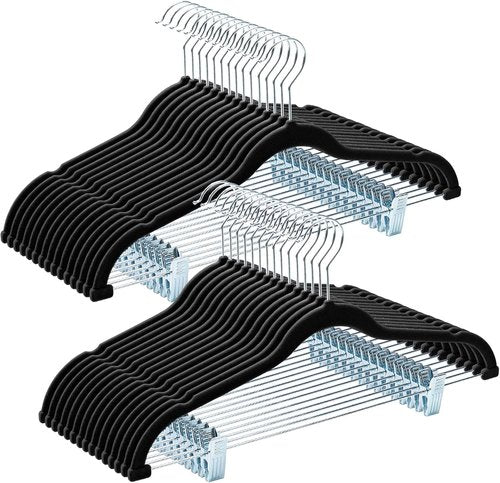 HOUSE DAY Velvet Hangers - 30 Pack Non-Slip Heavy Duty Suit Organizer with 360° Hook | Black