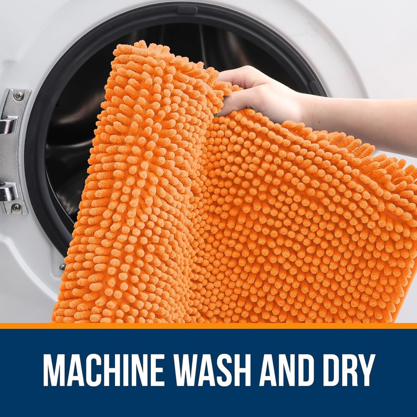 OLANLY Bathroom Runner Rugs - Extra Soft Chenille Bath Mats | Quick-Dry, Machine Washable, 44x24, Orange