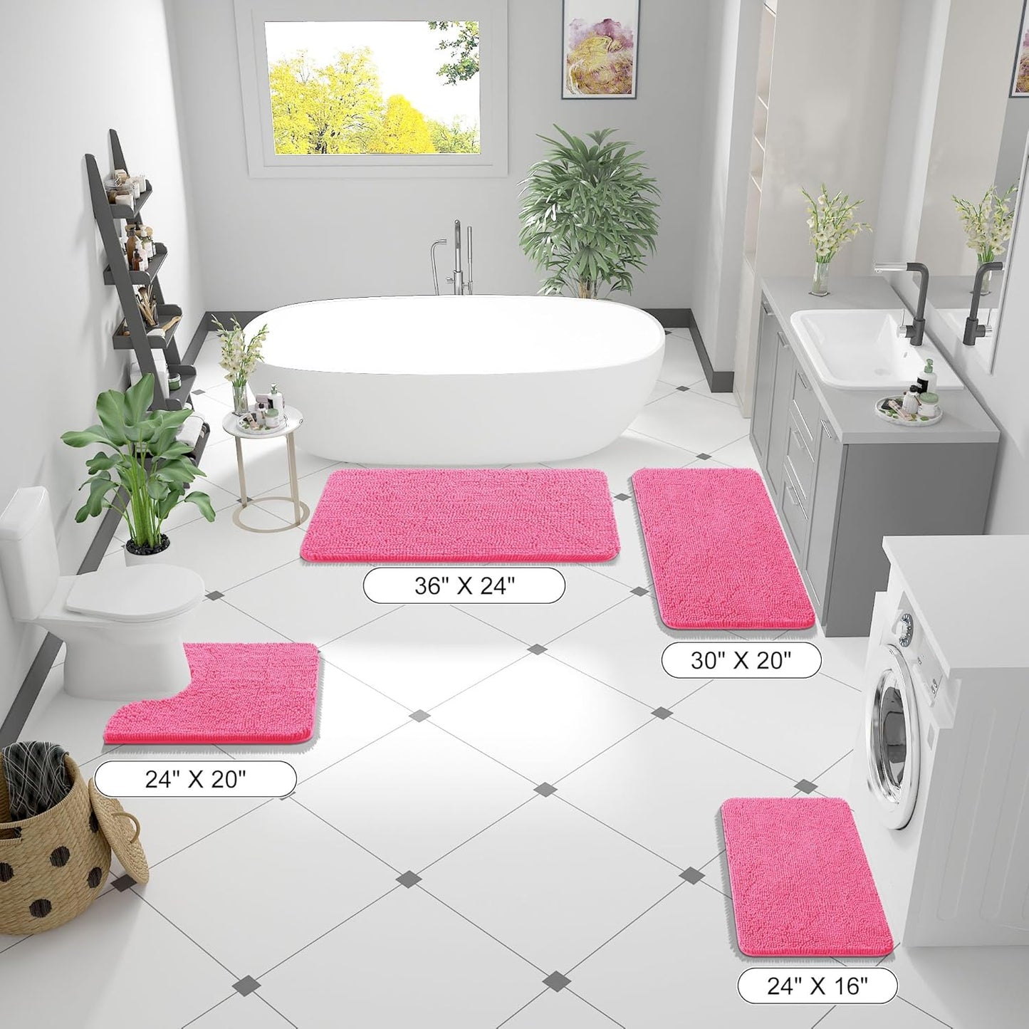 OLANLY Large Bath Rugs - Extra Soft Chenille with Rubber Backing | Quick-Dry, Machine Washable, Hot Pink 40x32
