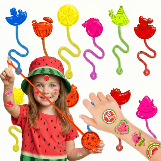 48PCS Watermelon Party Favors - 24PCS Temporary Tattoos & 24PCS Stick Hands Party - Perfect Birthday Party Supplies, Goodie Bag Stuffers, Treasure Box Toys, Classroom Prizes, and Student Gifts