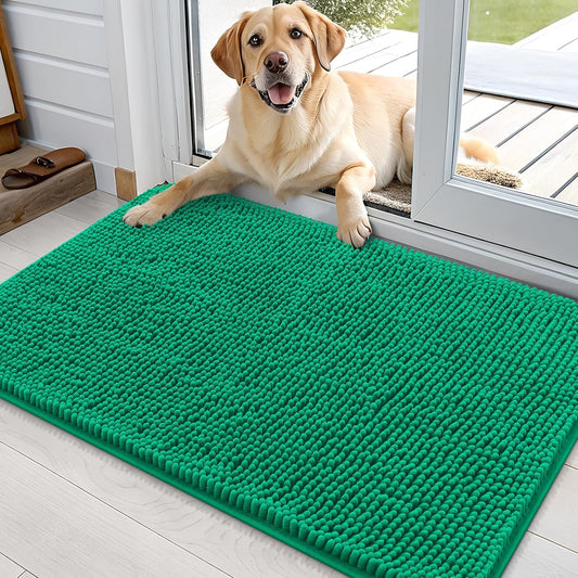 OLANLY Dog Door Mat - Absorbent Non-Slip Washable Doormat for Muddy Paws | 36x24 Emerald Green