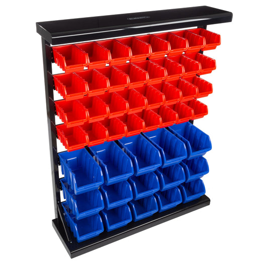 47-Bin Garage Organization Rack (15 Large, 32 Small) - Tabletop or Wall Mount Steel Rack with Removable Stackable Garage Storage Bins, Small Parts Organizer for Hardware or Office Supplies by Stalwart