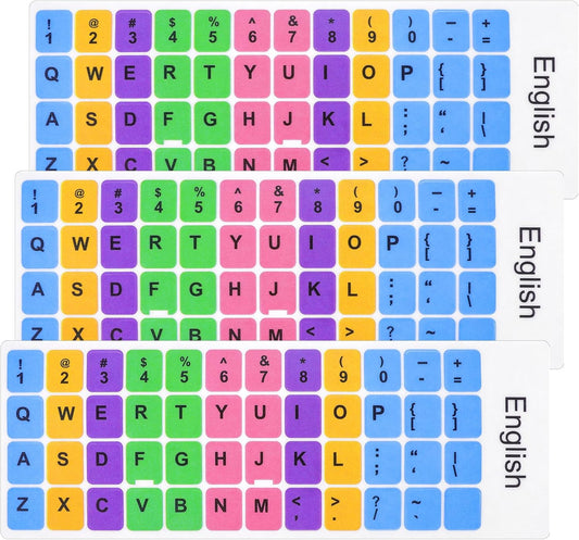 Bruislard 3 Pcs English Keyboard Replacement Letter Stickers, Universal Keyboard Sticker, Rainbow Lettering Stickers