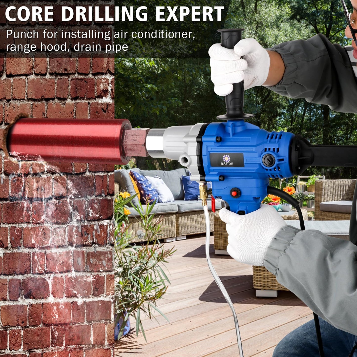 Diamond Core Drilling Machine,concrete core drill,Thread Core Drills Rig with Water Pump Water Pipe equipped,Wet & Dry Core Drill Rig with three industrial-grade drill bits, for Concrete Brick Stone