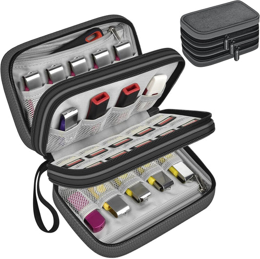 24 10 3-Layer USB Flash Drive & SD Card Organizer Case - Holds Thumb Drives & SD Cards - Anti-Static & Shockproof