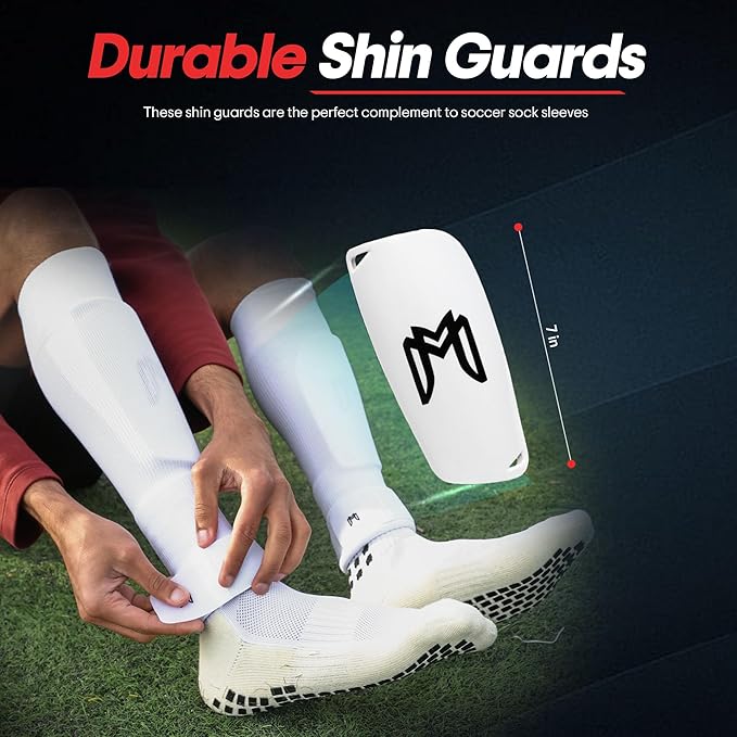 Soccer Grip Socks, Shin Guards, Pre Cut Sock Sleeves, and Guard Straps Bundle Pack - Essential Equipment for Soccer Players - for Mens, Women, Youth, Size 7 to 12 US Men Shoe Size