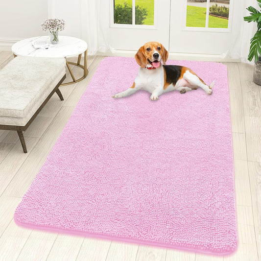 OLANLY Dog Door Mat - Absorbent Non-Slip Chenille Mat for Muddy Paws | 59x32 Inches, Quick Dry, Pink