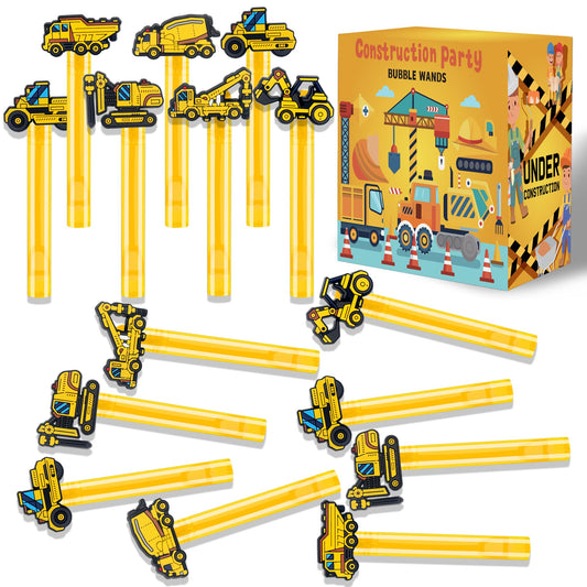 24Pcs Construction Bubble Wands for Kids Construction Party Supplies Favors Decorations, Pinata Goodie Bag Stuffers & Classroom Prizes