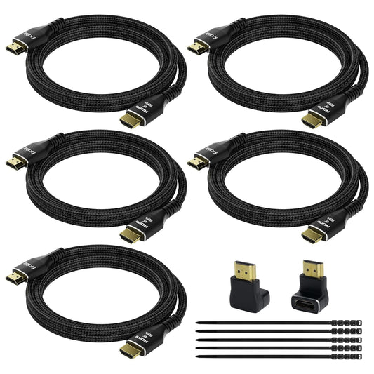 4K 6 (5 Pack), 2.0 4K 60Hz, 2K,1080P, 2.2, PS5, HDMI Cable Feet Ultra HD HDMI Cable, Nylon Braided & Gold-Plated