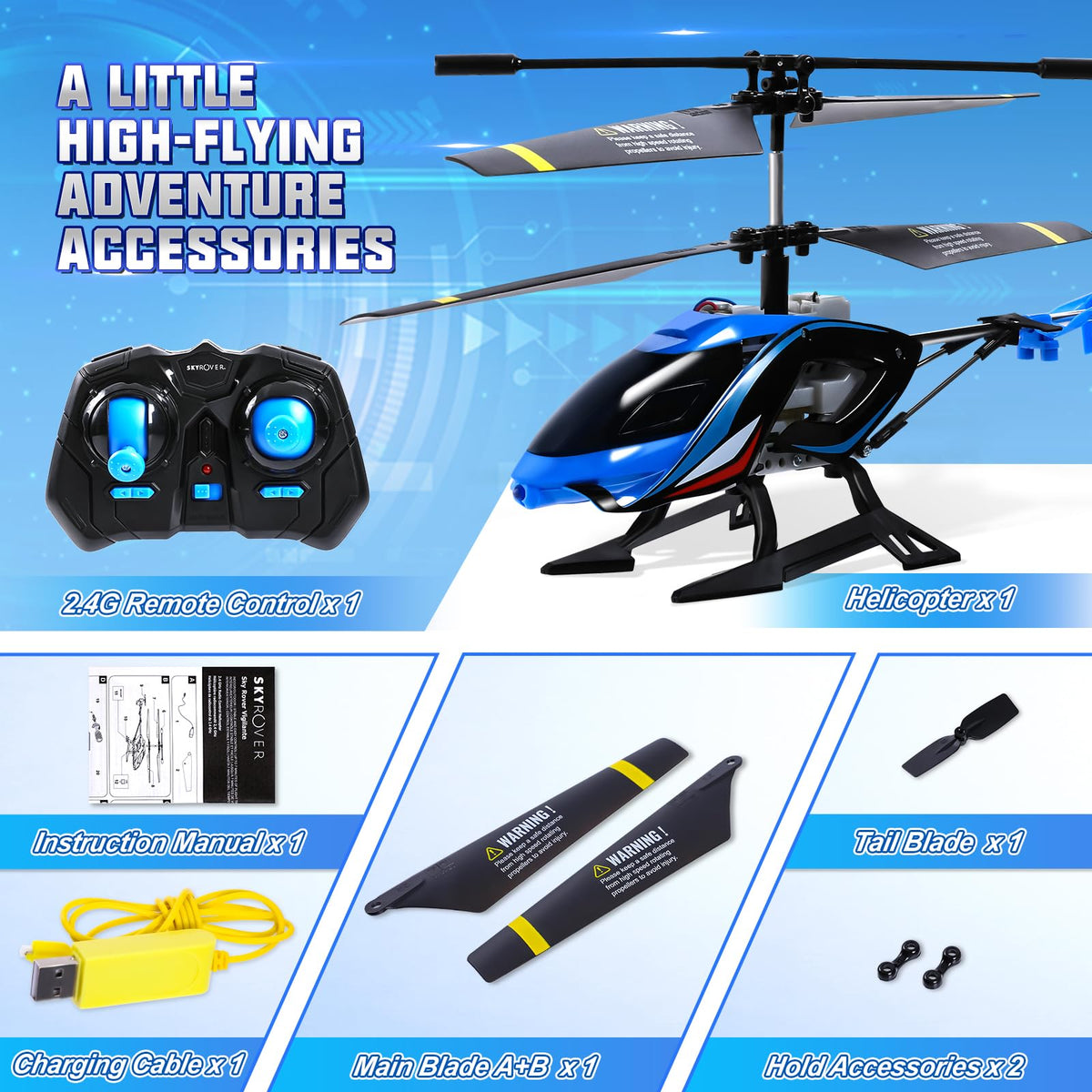 A ALPHA RC Helicopter, 2.4G Remote Control Helicopter with LED Lights, Vigilante, Indoor Outdoor Remote Control Helicóptero Toy for 8 9 10 11 12+ Year Old Boys Gifts, Blue