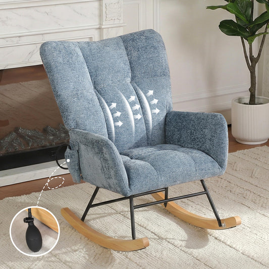 ETCZOYE Rocking Chair with Airbag, Comfy Modern Reading & Nursing Nursery Rocking Chair Indoor, Cozy Upholstered Glider Rocker Chairs for Living Room Bedroom Offices, (Chenille, Blue)