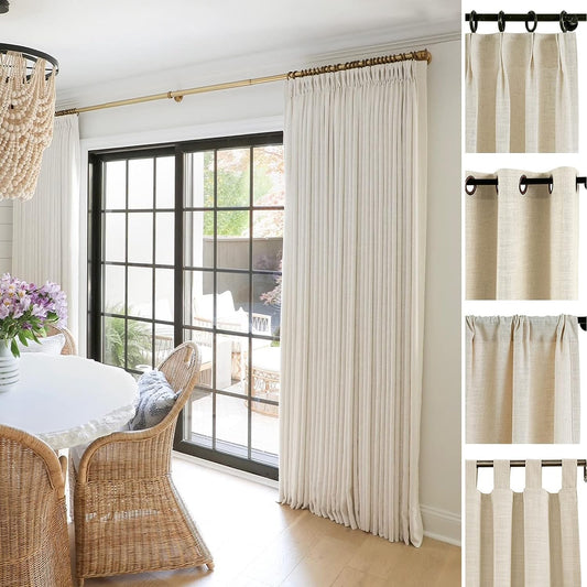 TWOPAGES Liz Linen Custom Blackout Curtain - Pleated Header, Memory Trained, Neutral Textured Drapes | 1 Panel