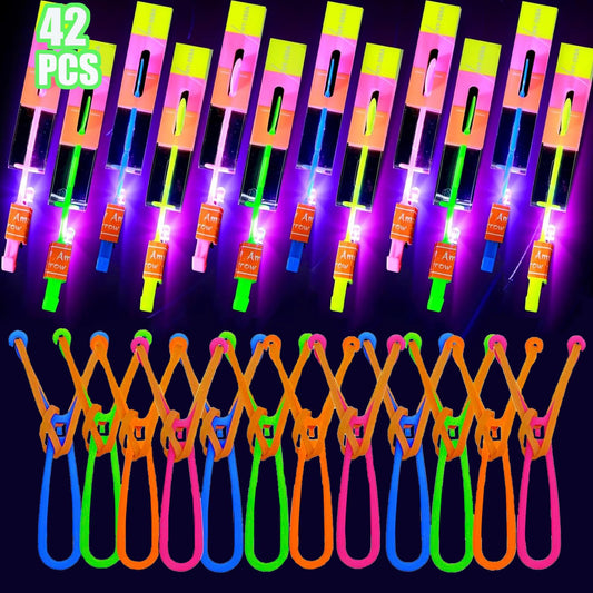 42 Sets Slingshot for Kids,Light Up Flying Toys,Glow In The Dark Party Supplies,Camping Essentials,Beach,Outdoor Games,Outside Toys,Valentines Day Gifts,Classroom Prizes,Party Favors for Kids 8-12 4-8