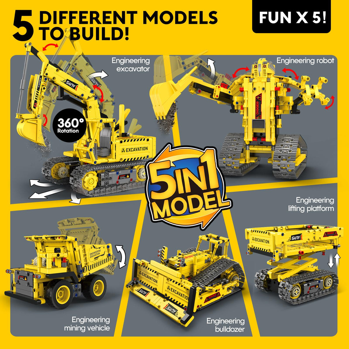aukfa Excavator Robot Building Toys for Boys, STEM Projects for Kids Ages 8-12, Remote & APP Control Stem Kits Learning Educational Building Kit Dinosaur Robot Toy Gifts for Boys Girls (555 Pieces)
