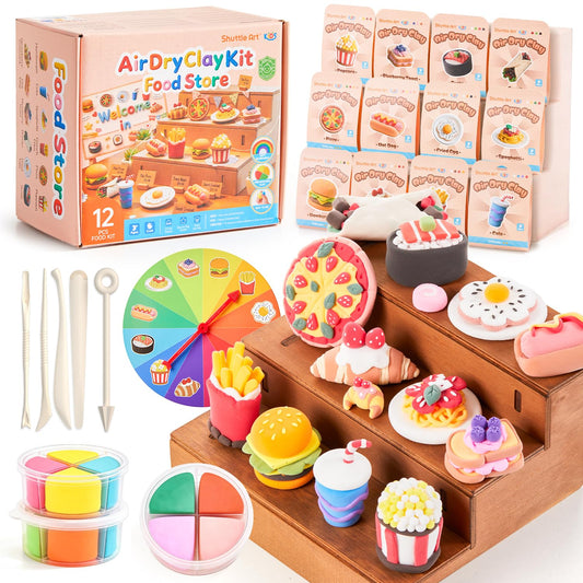 Shuttle Art Air Dry Clay for Kids - Food Store, 21 PCS Modeling Clay Kit with Sculpting Tools and Tutorials, Safe & Non-Sticky, Craft Gifts for Boys & Girls