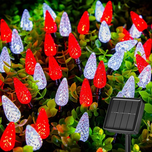Brightown Solar C6 Strawberry String Lights - 50 LEDs Red & White | 22.64ft Outdoor Christmas Decor