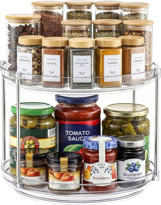 2 Tier Non-Skid Acrylic Lazy Susan Turntable Organizer - Rotating Spice Rack - Spinning Organization Tray for Kitchen, Pantry, Countertop, Closet, Bathroom, Vanity, Medicine Cabinet Organizing, 12''