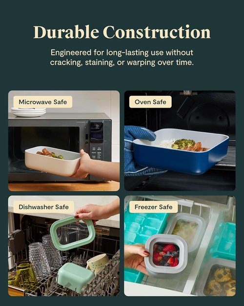 Caraway Glass Food Storage - 4.4 Cup Non-Toxic Ceramic Coated Container - Dishwasher & Microwave Safe | Cream