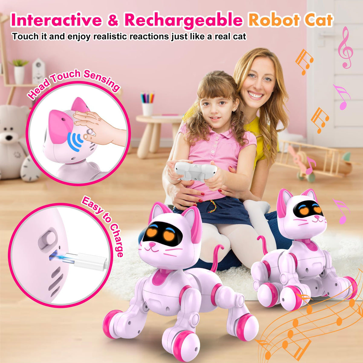 Nicmore Robot Cat Interactive Toys for Girls: Remote Control Pet for Kids Age 4-6 Gifts for 3 4 5 6 7 8 Year Old Gilrs RC Toys with Touch Sensing Gestures Christmas Birthday Gift Ideas