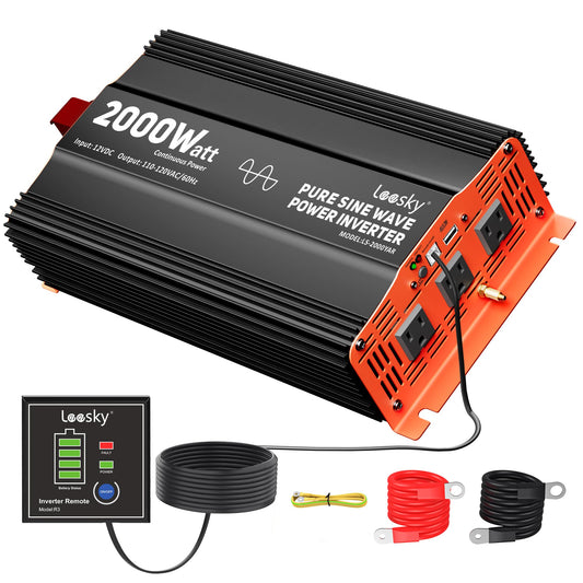 2000 Watt Pure Sine Wave Power Inverter 12v to 110v 120v Built-in UL-Listed Fuse Compatible with Lithium Battery Starlink for Home RV Truck Off-Grid Solar by LEESKY