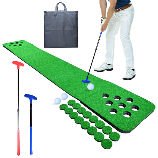 VERDIGRASS Golf Putting Game Set for Indoor & Outdoor,Portable Golf Pong Putting Green Mat with 2 Putters, 2 Balls,16 Hole Covers, 1 Storage Bag for Home, Backyard, Office & Party,Great Gifts for Men
