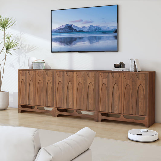 Bifins Sideboard Buffet Cabinet with Storage Set of 3, 94.5” Mid Century Modern Storage Cabinet with Adjustable Shelf and 6 Doors for Dining Room, Living Room,Entry