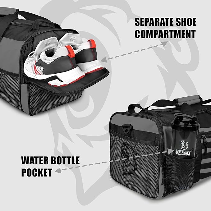 Duffel Gym Bag For Women with Shoe Compartment, Sports Bag with Zippered Pockets, Adjustable Straps Duffle Gym Bag For Men