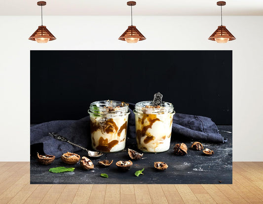KeyWork 10x7ft Yogurt Parfait Backdrop Walnut and Caramel Dessert Photography Background for Brunch Party Sweet Event