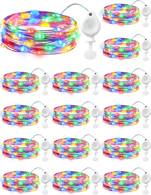 Brightown LED Fairy Lights - 14 Pack Multicolor Battery Operated String Lights | 7ft Waterproof Silver Wire for DIY Decor