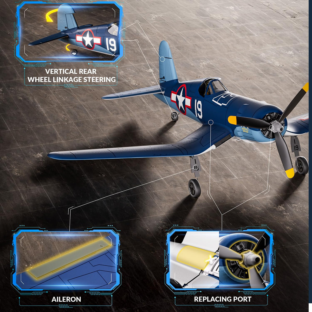 Volantexrc Brushless RC Planes, 4 Channel F4U Corsair RTF RC Airplane Fighter, 6-Axis Gyro wiih 3 Flight Modes, One-Key Aerobatic, Wingspan 500mm Fuselage 396mm, with 3 Batteries, Ideal Park Flyer