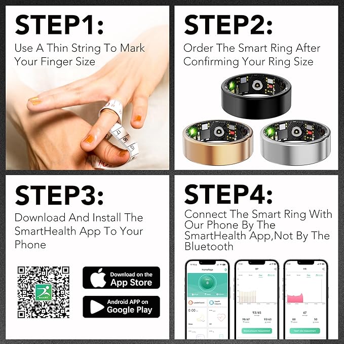Smart Health Ring for Women Men Fitness Tracker with Heart Rate, Blood Oxygen, Blood Pressure, Sleep Monitoring, Step Counting, IP68 Waterproof for iOS and Android, No APP Fee, Gold 11