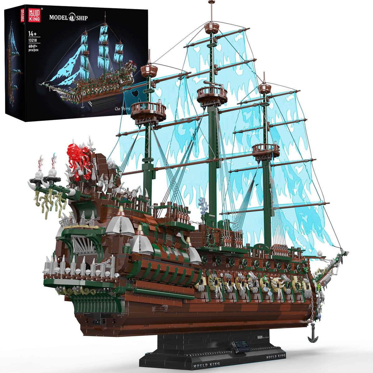 Mould King 13218 Pirate Ship Building Blocks Sets, MOC Ghost Ship Flying Dutchman Model Kit, Display Decoration Pirate Boat Model Sets, Collectible Construction Toys Gift for Teen Adult(6849 PCS)