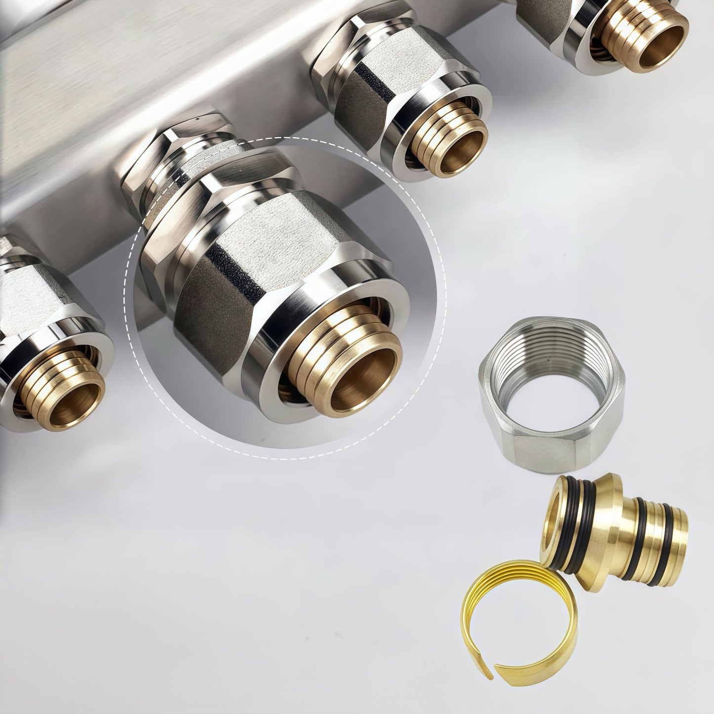YUFUYEK 4-Branch PEX/Radiant Heat Manifold ，1/2" PEX Tubing Manifold,304 Stainless Steel Floor Heat Manifold Kit with 1/2" Adapters Included for Hydronic Radiant Floor Heating (4-LOOP)
