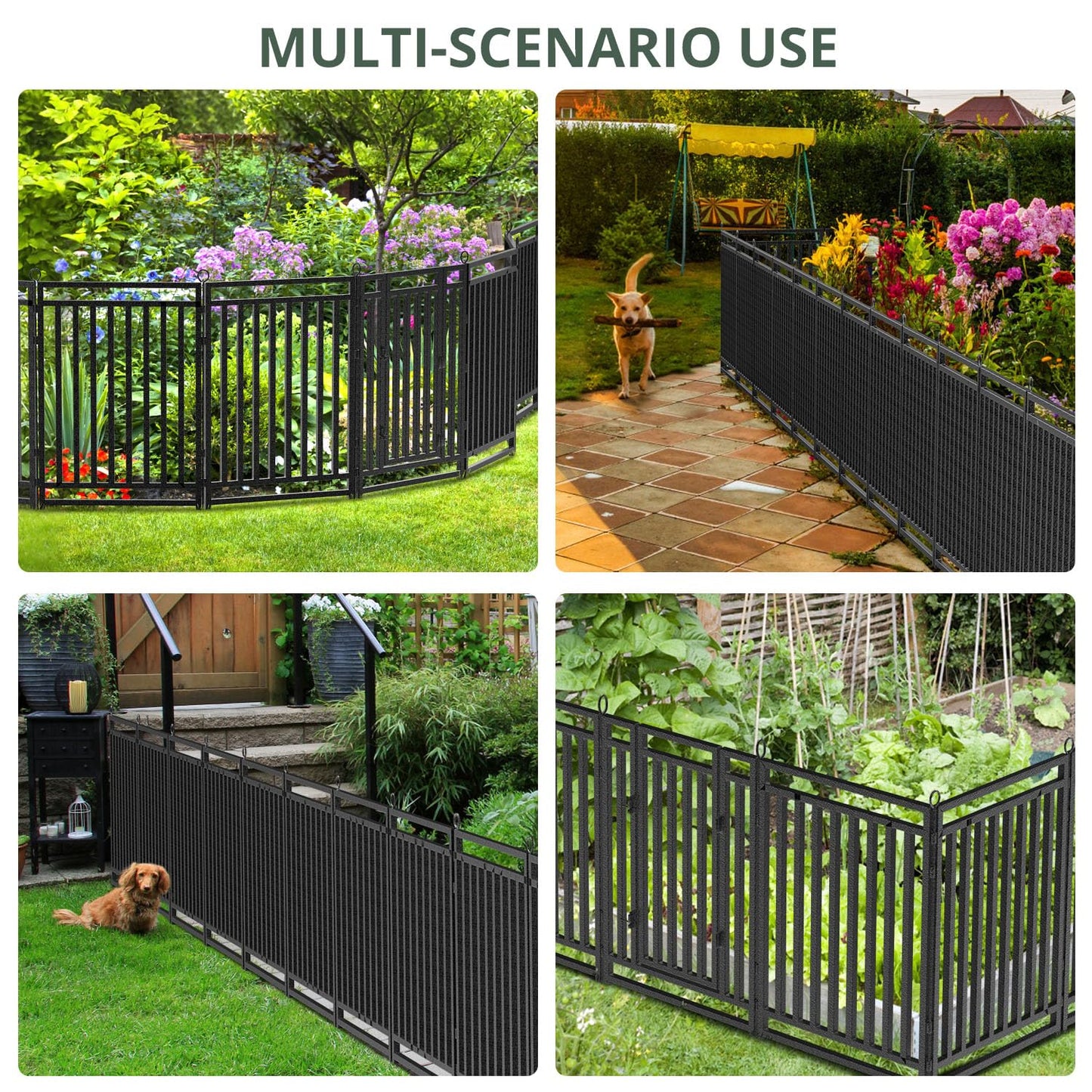 Decorative Garden Fence 54ft (L) × 40in (H), 21 Panels + 3 Gates, Metal Dog Fence Outdoor for Yard, Rust-Proof Animal Barrier Fencing for Patio & Flower Bed, Black-Silver